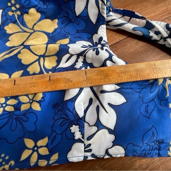 Hawaiian 3 Piece Set Pants Bra Top Floral Wrap Blue White Size 12 Vintage - Picture 11 of 13